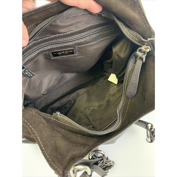 Tosca Blu Brown Leather Purse Double Handle Shoulder Handbag Suede Zip - Picture 13 of 16